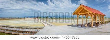 Panorama of salty fields in Nin, small town on Adriatic Sea, Croatia Europe.