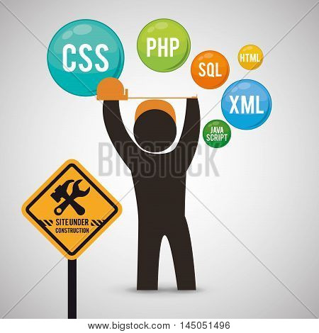 under construction constructor meter helmet tools road sign site web online digital icon set. Colorful and flat design. Vector illustration