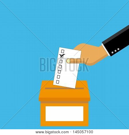 Voting in elections in vector - hand puts the paper in the ballot box.