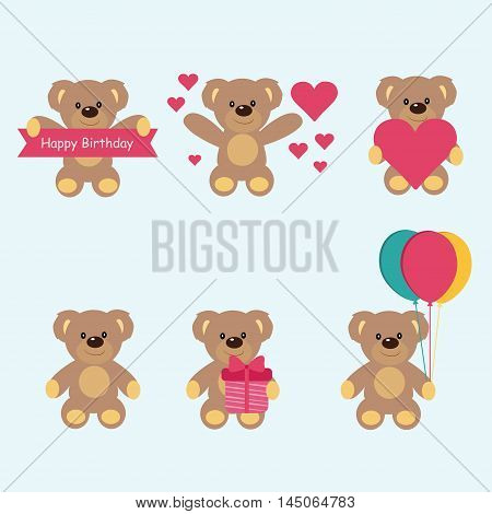 Teddy bear vector set character valentine day