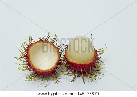 ripe Rambutan fruits  on a white background