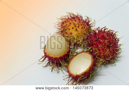 Rambutan fruit, ripe and ready to eat on the second floor of the white sunlight into the side.