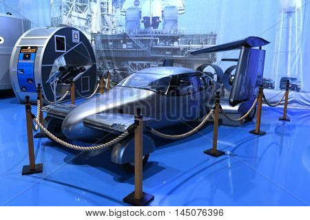 Kalamazoo, MI, USA - June 23, 2016: Milner AirCar on display at the Air Zoo Museum in Kalamazoo, Michigan