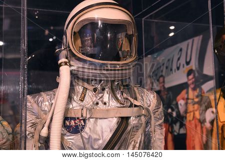 Kalamazoo, MI, USA  - June 23, 2016: NASA Mercury space suit on display at the Air Zoo Museum in Kalamazoo, Michigan