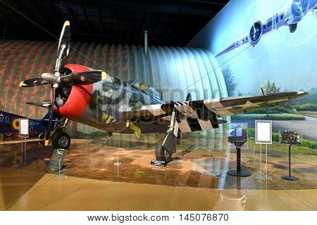 Kalamazoo, MI, USA - June 23, 2016: Republic P-47D on display at the Air Zoo Museum in Kalamazoo, Michigan