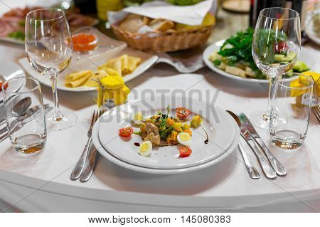 Beautiful flowers on table in wedding day services