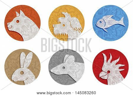 Set of icons with animals for pet shop