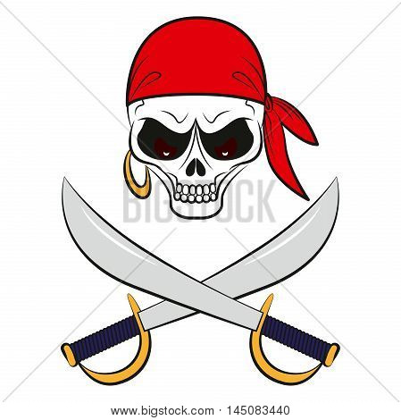 Pirate sign: a skull in red bandana with swords