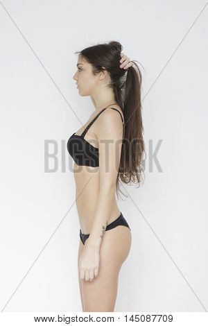 Beautiful Attractive Young Woman In Erotic Black Lingerie