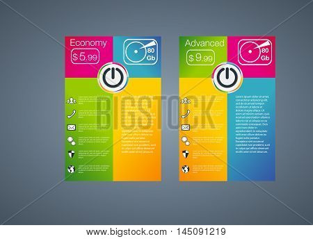 Pricing table for websites two vector plan for hosting.