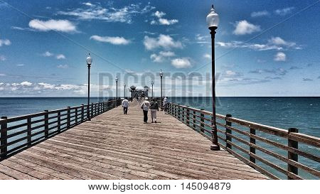 A long wooden pier at Oceanside, California, USA