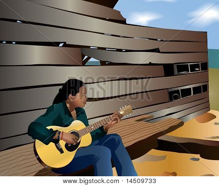 Folk woman singer with guitar