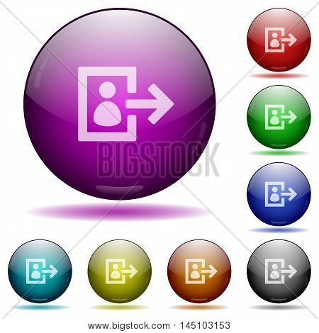 Set of color user logout glass sphere buttons with shadows.