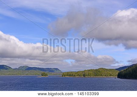 Sunny Day on Coastal Islands in the Inside Passage in Alaska