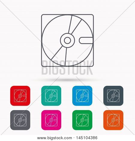Harddisk icon. Hard drive storage sign. Linear icons in squares on white background. Flat web symbols. Vector