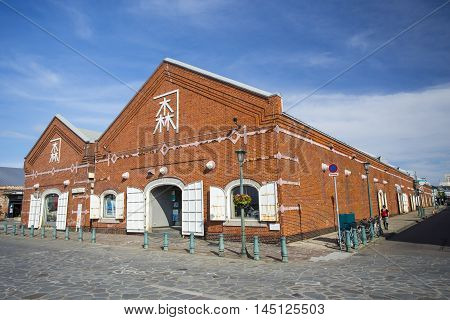 HOKKAIDO JAPAN - JULY 16 2015: The Kanemori Red Brick Warehouse in Hakodate port