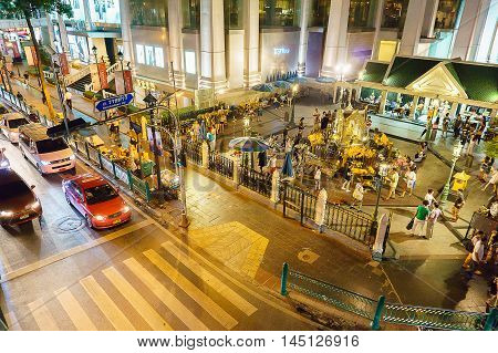 Bangkok Thailand- july 172016:the Erawan Shrine at Ratchaprasong Intersection at night time
