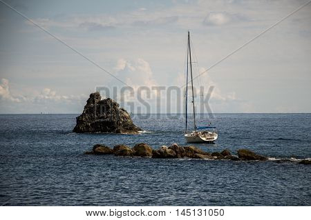 View on sailing boat in Italy Tuscany near cinque terre