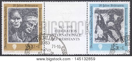 MOSCOW RUSSIA - CIRCA AUGUST 2016: a stamp printed in DDR shows Lithography by Fritz Cremer the series 