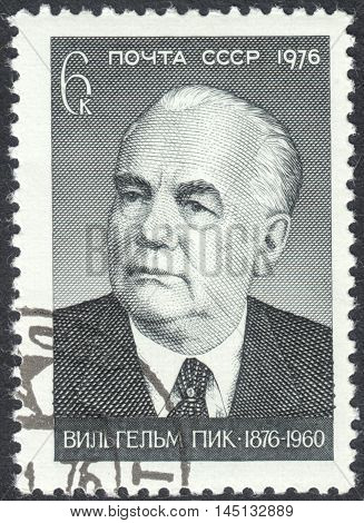MOSCOW RUSSIA - CIRCA AUGUST 2016: a stamp printed in the USSR shows a portrait of Wilhelm Pieck dedicated to the 100th Anniversary of the Birth of Wilhelm Pieck circa 1976