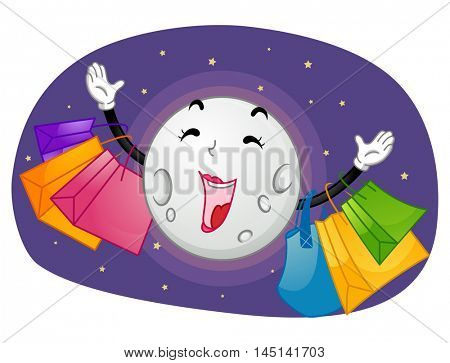 Mascot Illustration of a Moon Going on a Shopping Spree