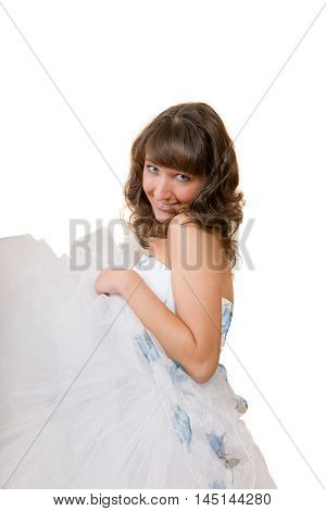 portrait of cheerfu girl in white dress