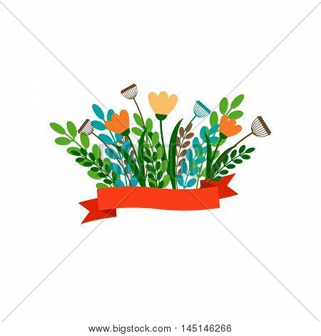 Floral decorative bouqet with ribbon. Vector illustration