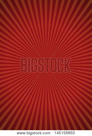 Orange rays on red retro background. Vector sun sunburst pattern. Retro background design.