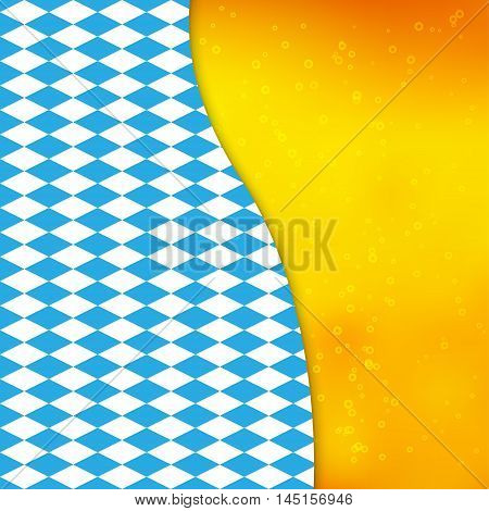 Vector background with Bavarian flag and silhouette of beer mug. Design for Oktoberfest or beer festival.