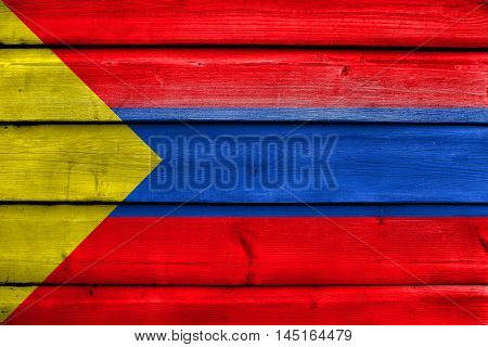 Flag Of Pasto, Colombia, Painted On Old Wood Plank Background