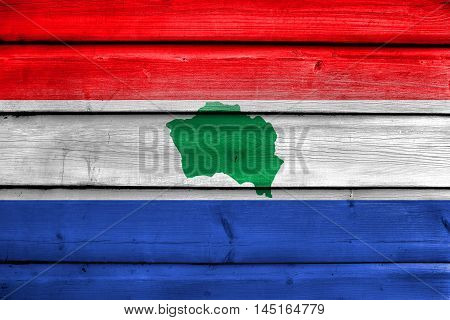 Flag Of Presidente Kennedy, Espirito Santo State, Brazil, Painted On Old Wood Plank Background