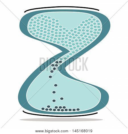 Vector illustration logo for a green hourglass. Isolated in the drawing,consists of glass, water, black specks on a white background. The icon for countdown, timer, market, time, speed, accuracy,arts.