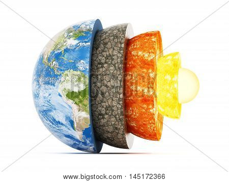 Layers of earth isolated on white background. 3D illustration.