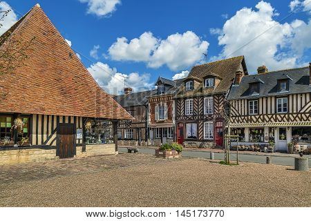 Historical half timbered houses in Beuvron-en-Auge France