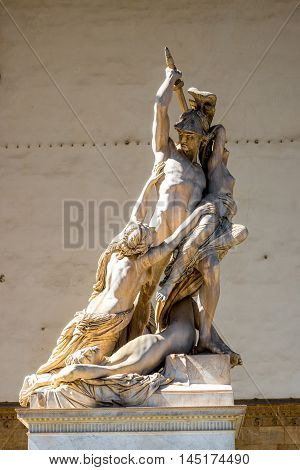 Sculpture on the loggia dei Lanzi in Florence old town in Italy