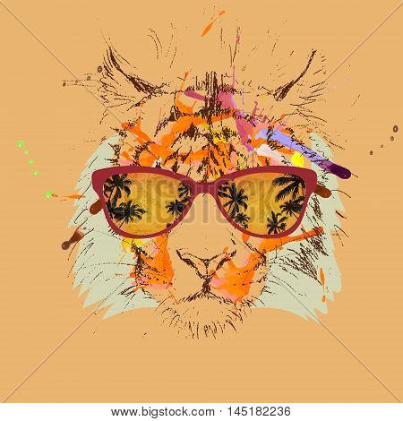 vector tiger hipster glasses drawing illustration, design, sketch, animal