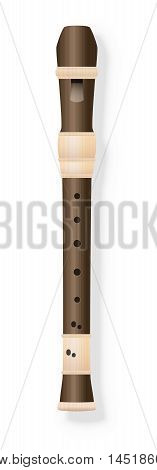 Recorder with german fingering - the fourth finger hole is larger than the fifth. Isolated vector illustration on white background.