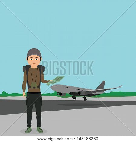 tourists at the airport airplane travel map