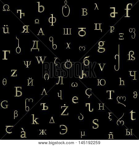 alphabetical mix gold on a black texture
