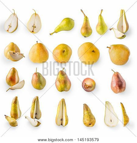 Collage of pears on the white background