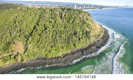 Aerial view of Burleigh Headland National Park. Gold Coast, Australia