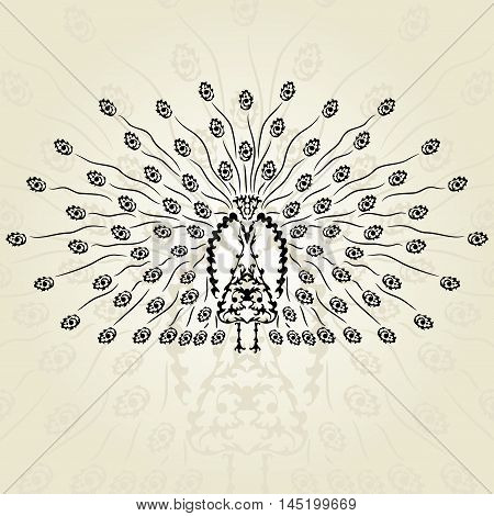 Hand drawn decorative peacock, design element. Bird theme