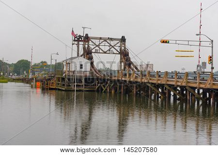 Manasquan NJ US -- September 1 2016. Glimmer Glass bridge on a rainy morning. Editorial Use Only.