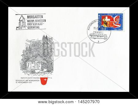 SWITZERLAND - CIRCA 1964 : Cancelled First Day Cover letter printed by Switzerland, that shows Flags of Geneva and Swiss Confederation.