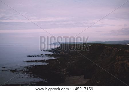 View From The Coastal Path Between Widemouth Bay And Bude Vintage Retro Filter.