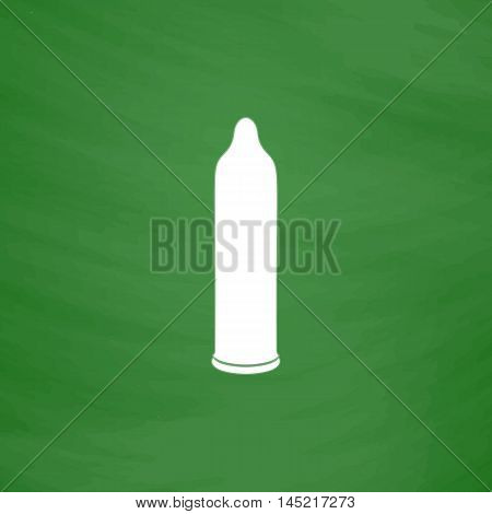 Protection condom. Flat Icon. Imitation draw with white chalk on green chalkboard. Flat Pictogram and School board background. Vector illustration symbol