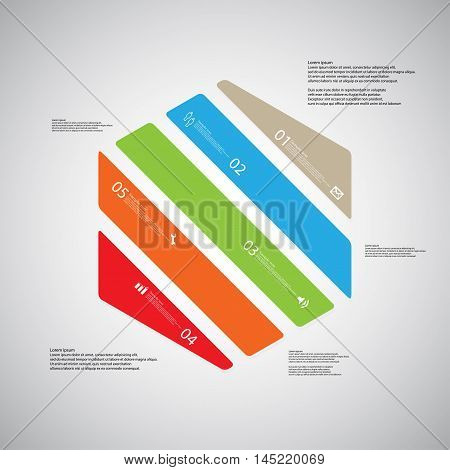 Hexagon Illustration Template Consists Of Five Color Parts On Light Background