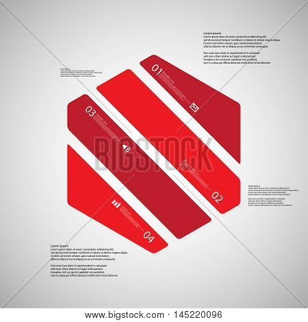 Hexagon Illustration Template Consists Of Four Red Parts On Light Background