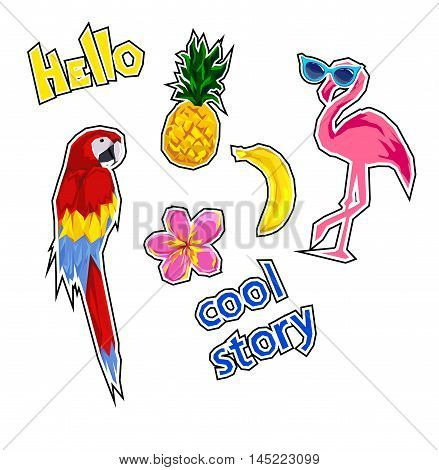 Bird illustration, tropical print, flamingo vector, parrot vector