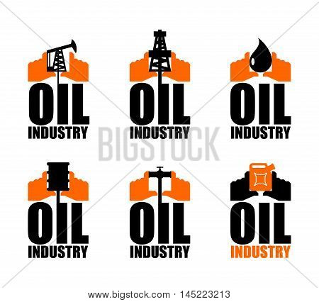 Oil Industry Logo. Petroleum Production Sign. Logo For Petrol Processing. Naphthal Rig Workers And H